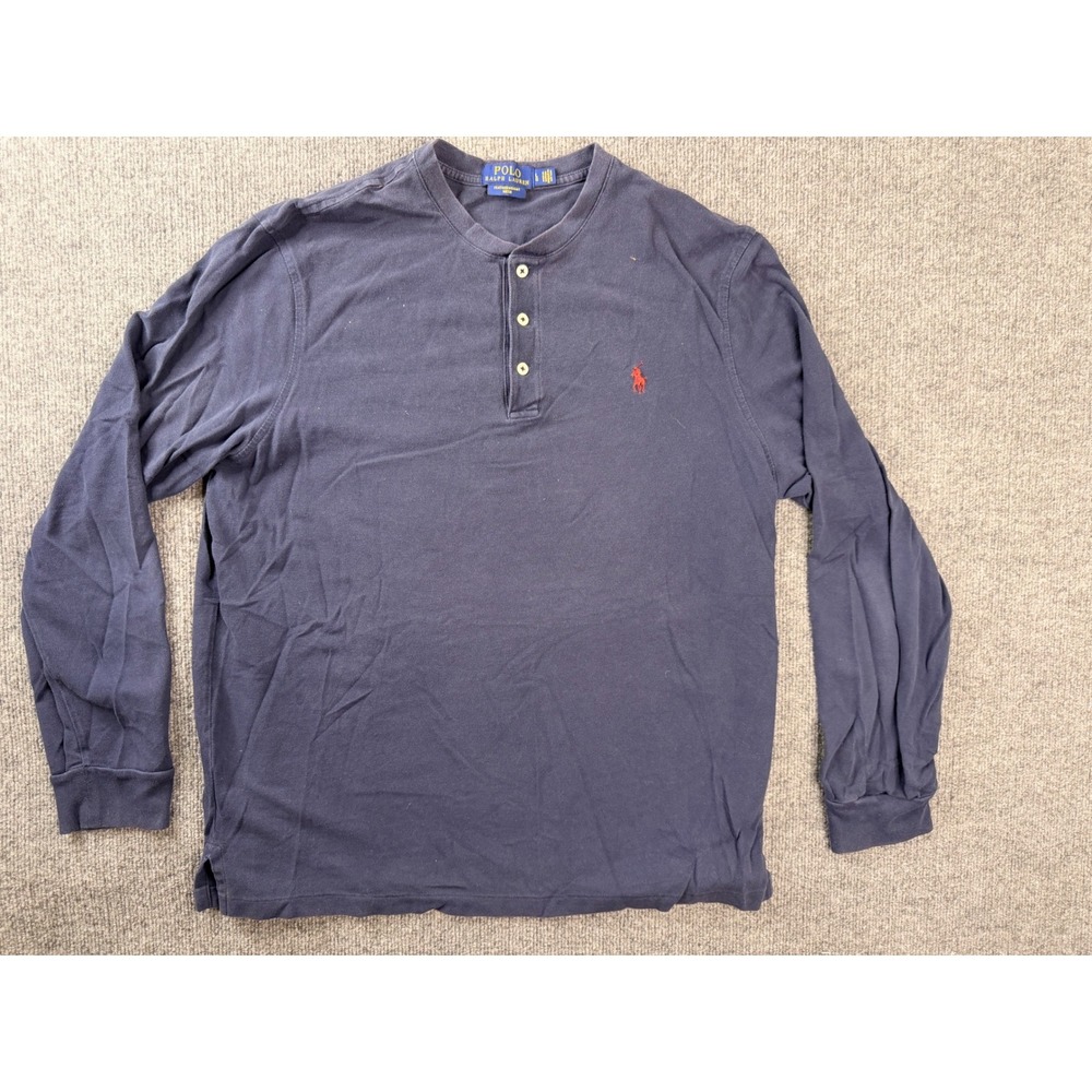 Polo Ralph Lauren Henley Shirt Mens Large Navy Blue Featherweight Mesh Y2K L/S